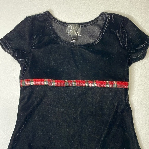 Little Girl 2T Velvet Holiday Short Sleeve Ribbon Accent Dress Celebration Baby - Picture 2 of 5